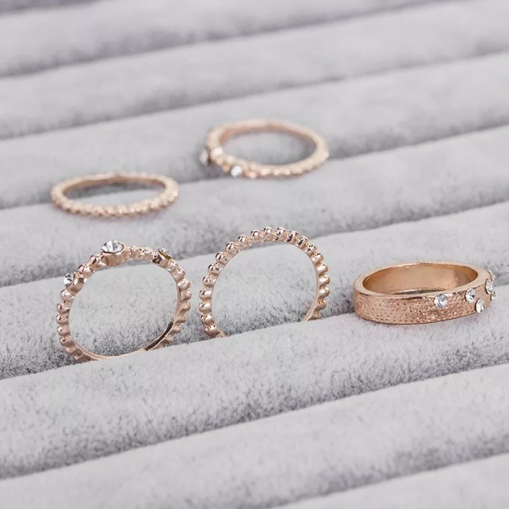 5pcs Rose Gold Crystal Women’s Statement Ring - Picture 3 of 5